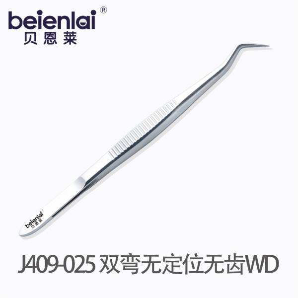 Benlai Dental Tweezers J409-025, Double Curved, 16cm, No Position Pin, Non-Serrated, WD