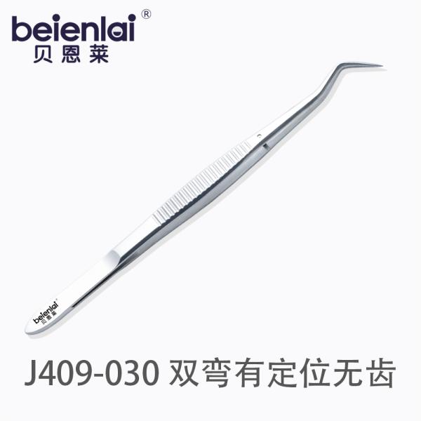 Benlai Dental Tweezers J409-030, Double Curved, 16cm, With Position Pin, Non-Serrated