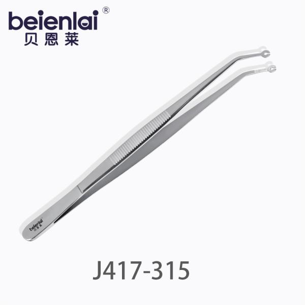 Benlai Suture Forceps J417-315, 15.5cm, Single Curved, Without Position Pin, Round Tip, 1.5×2.2