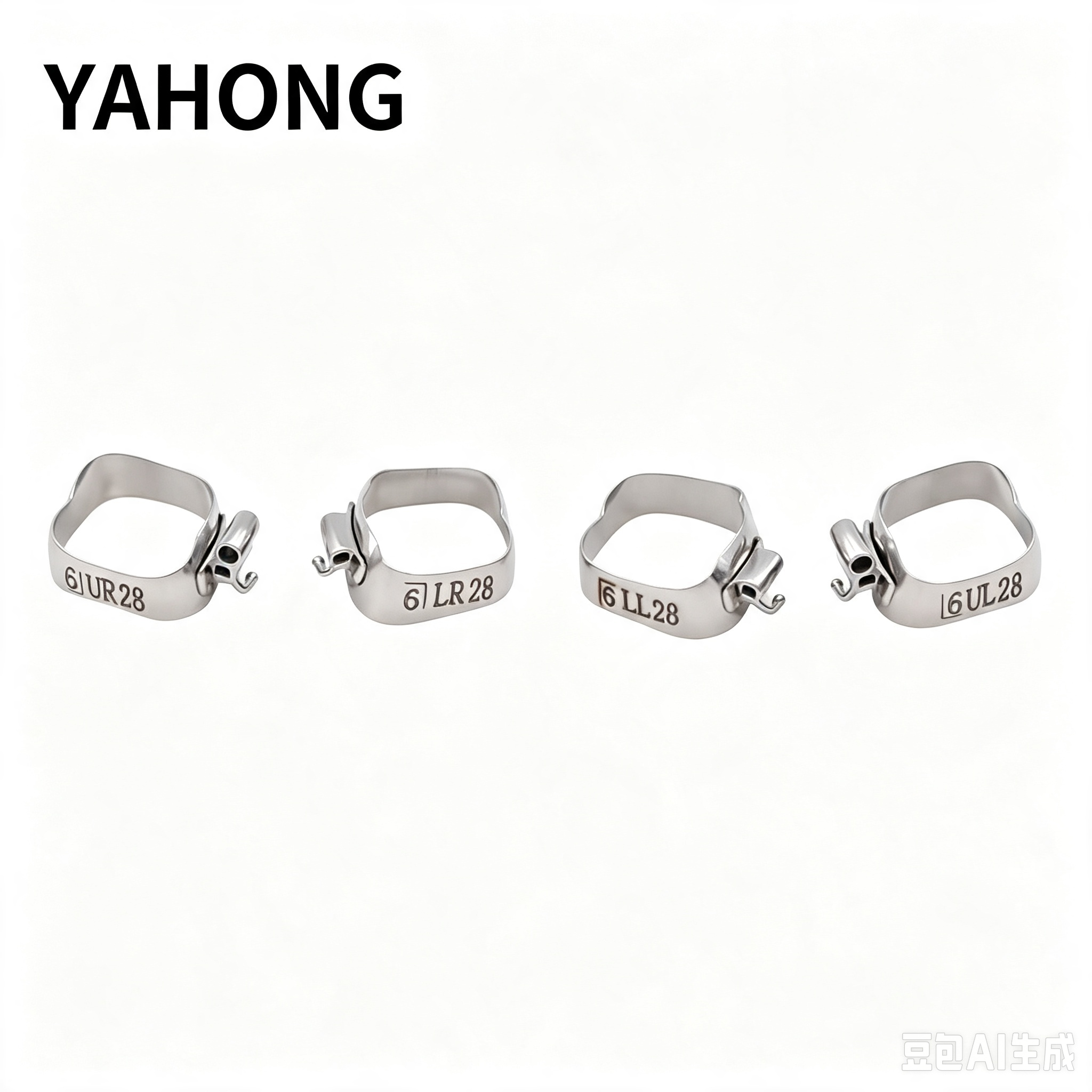 Yahong Orthodontic Band Standard Straight Band (Cap‑Open / Non‑Cap‑Open) Straight Buccal (2 Upper 1 Lower) (G3) Box 4*1(Set) Bag Pack 2