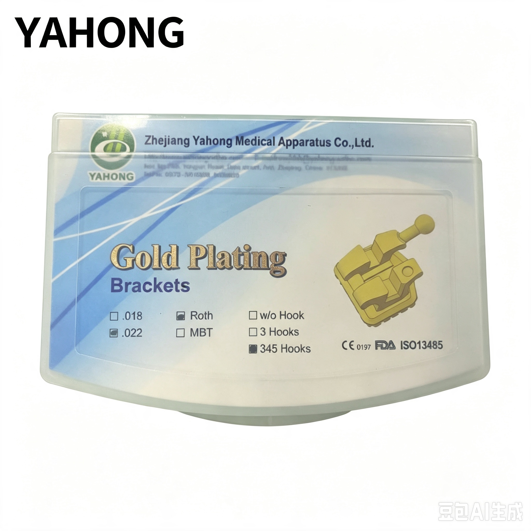 YAHONG Orthodontic Bracket,Gold‑Plated Bracket (H2),20*1 2